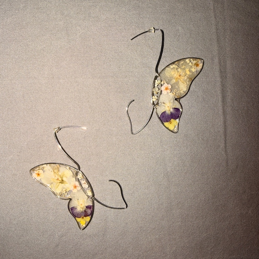 Butterfly Resin Earrings with Floral Design
